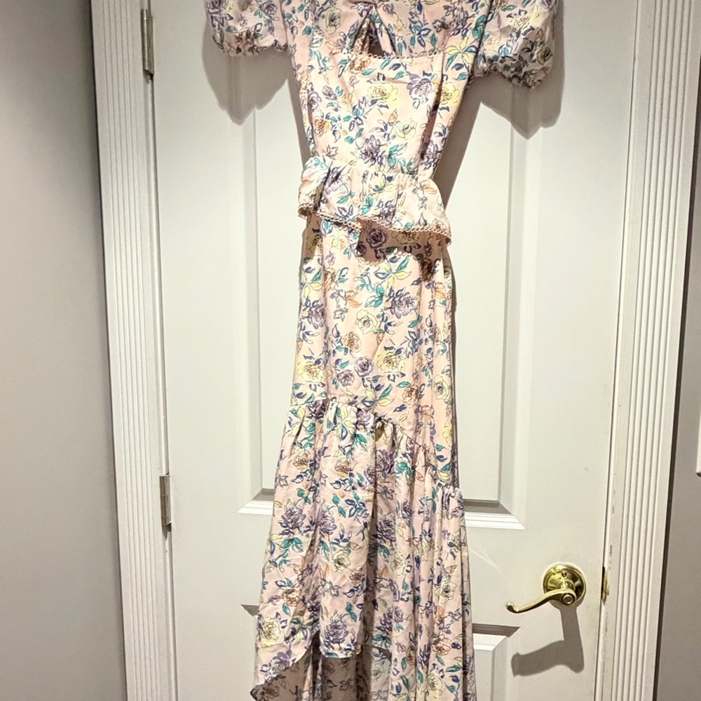 Likely Blush Floral Puff-Sleeve Maxi Dress